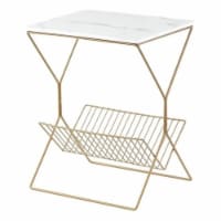 Quinton End Table White/Gold Rectangular Faux Marble Magazine Holder
