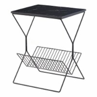 Quinton End Table Black/Black Rectangular Faux Marble Magazine Holder