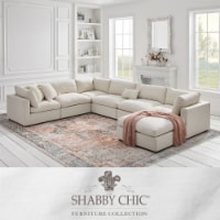Yasmin Modular U-Sofa Chaise Sectional Upholstered Corner Linen Sofa and Ottoman cream white