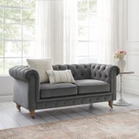 Kaleigh Loveseat-Button Tufted-Rolled Arm, Sinuous Springs dark grey