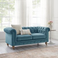 Kaleigh Loveseat-Button Tufted-Rolled Arm, Sinuous Springs teal