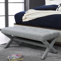Posh Living Kennedy Linen Button Tufted Silver Nailhead Trim X-Leg Bench - Light Grey