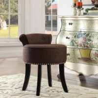 Alena Brown Linen Vanity Stool - Nailhead Trim - Button Tufted in Brown - Posh Living