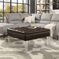 Luke Espresso PU Leather Ottoman - Oversized - Tufted - Acrylic Legs in Espresso - Posh