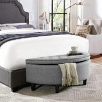 Posh Living Nathan Linen Modern Contemporary Button  Tufted Gold Nailhead Trim Half Moon Stor
