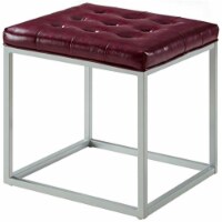 Posh Living Nolan PU Leather Button  Tufted Metal Frame Cube Ottoman - Purple