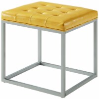 Posh Living Nolan PU Leather Button Tufted Metal Frame Cube Ottoman - Yellow