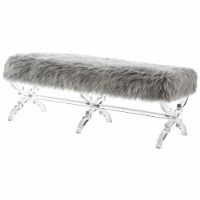 Posh Living Brayden Faux Fur Acrylic X-Leg Bench - Grey