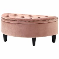 Posh Living Nathan Velvet  Tufted Gold Nailhead Trim Half Moon Storage Ottoman - Blush