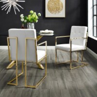 Cecille PU Leather or Velvet Dining Chair-Set of 2-Chrome-Gold Frame-Square Arm-Button