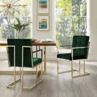 Cecille PU Leather or Velvet Dining Chair-Set of 2-Chrome-Gold Frame-Square Arm-Button