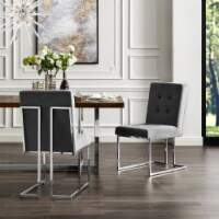 Cecille PU Leather or Velvet Armless Dining Chair-Set of  2-Chrome - Gold Frame-Button