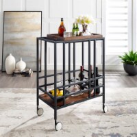 Posh Living Biony Modern Metal Bar Cart with Wheels in Bar Cart Black/Walnut