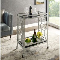Posh Living Lynn Modern Glass and Metal Bar Cart in Silver/Black