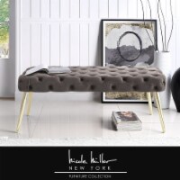 Jilynn Velvet Button Tufted Bench-Sturdy Metal Glossy Tapered Legs-Elegant Design-By Nicole