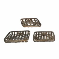 Set of 3 Square Woven Wooden Tobacco Basket Trays Decorative Serving Display