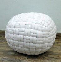 Spura Home Knitted Checkerboard White Pouf Chair Velvet Ottoman Foot Stool 15 x17