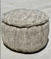 Spura Home Leather Up-Cycled Soft Seating Beige Ottoman 20x20 Pouf