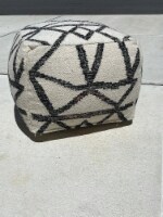 Spura Home Hand Knitted White Geometric Contemporary Wool Soft Seating Pouf