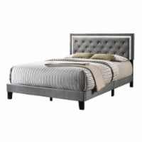 Dark Grey Velvet Upholstered Panel Bed with Faux Crystal in Full