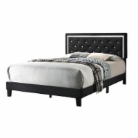Black Velvet Upholstered Panel Bed with Faux Crystal in Queen