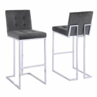 Barstools with Tufted Seats in Dark Gray Velvet and Chrome Legs (Set of 2)