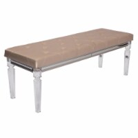 Champagne Beige Faux Leather Vanity Bench with Acrylic Legs
