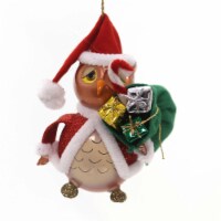 De Carlini Santa Owl Glass Ornament Italian Bird Christmas A2091 Brown