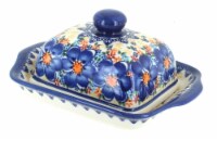 Blue Rose Polish Pottery Blue Dahlia Square Butter Dish