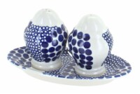 Blue Rose Polish Pottery Zara Salt & Pepper Shakers with Plate