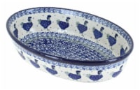 Blue Rose Polish Pottery Barnyard Rooster Small Oval Baking Dish