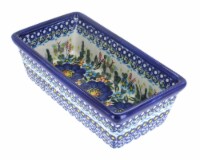 Blue Rose Polish Pottery Garden of Blue Small Loaf Baker