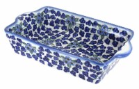 Blue Rose Polish Pottery Royal Vines Loaf Baker with Handles