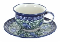 Blue Rose Polish Pottery Seaside Swirl Cup & Saucer