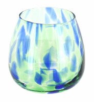 Blue Rose Polish Pottery Cobalt and Green Confetti Hurricane Vase & Candle Holder