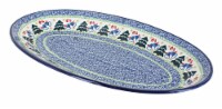 Blue Rose Polish Pottery Winter Bells Oval Platter