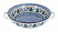 Blue Rose Polish Pottery Winter Bells Small Round Casserole with Handles