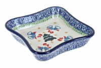 Blue Rose Polish Pottery Winter Bells Small Square Dish