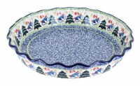 Blue Rose Polish Pottery Winter Bells Pie Plate