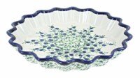 Blue Rose Polish Pottery Porcelain Vine Quiche Dish