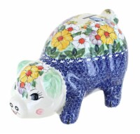 Blue Rose Polish Pottery Pastel Garden Large Piggy Bank