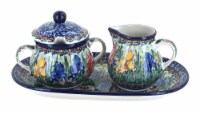 Blue Rose Polish Pottery Gladiolus Small Sugar & Creamer Set with Tray