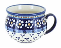 Blue Rose Polish Pottery Country Blue Daisy Large Bell Shaped Soup Mug