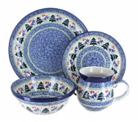 Blue Rose Polish Pottery Winter Bells 4 Piece Place Setting - Service for 1