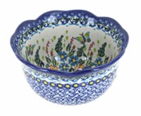 Blue Rose Polish Pottery Garden of Blue Small Deep Scallop Bowl