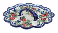 Blue Rose Polish Pottery Cherry Red Bouquet Egg Plate