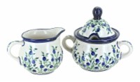 Blue Rose Polish Pottery Porcelain Vine Cream & Sugar Set