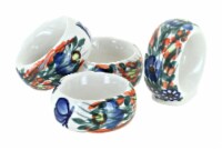 Blue Rose Polish Pottery Spring Butterfly Napkin Ring Set