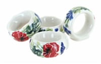 Blue Rose Polish Pottery Cherry Red Bouquet Napkin Ring Set