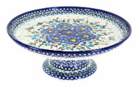 Blue Rose Polish Pottery Garden of Blue Cake Plate